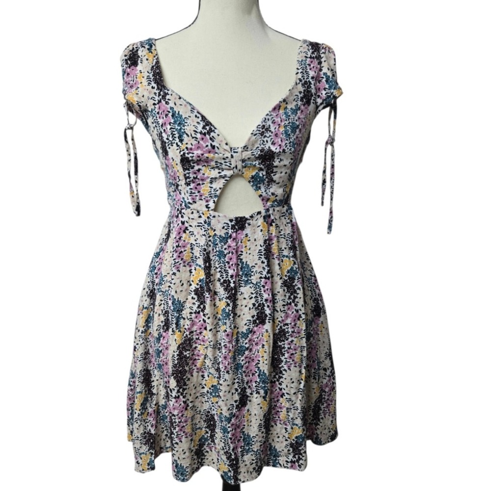 Free People Miss Right Floral Mini Dress XS Cutout Boho Keyhole Pockets